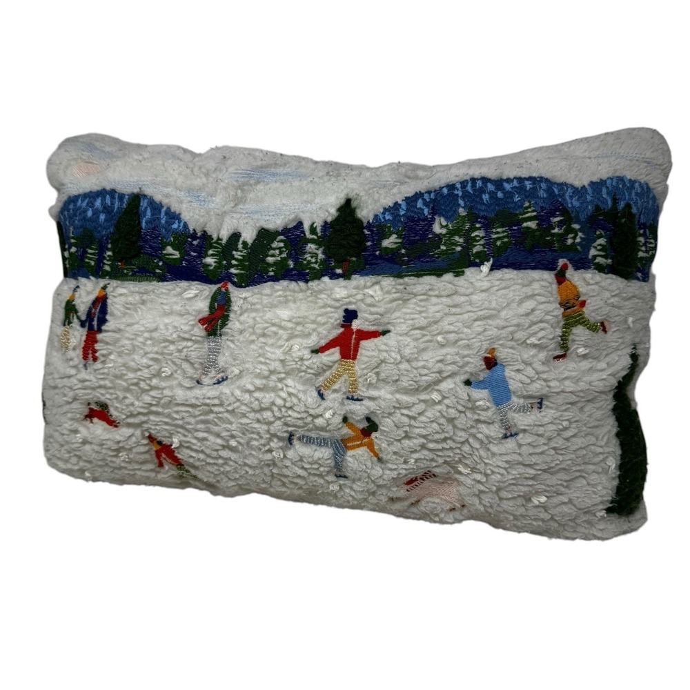 Anthropologie Snow Day Pillow Embroidered White Holiday Winter Christmas 13x18